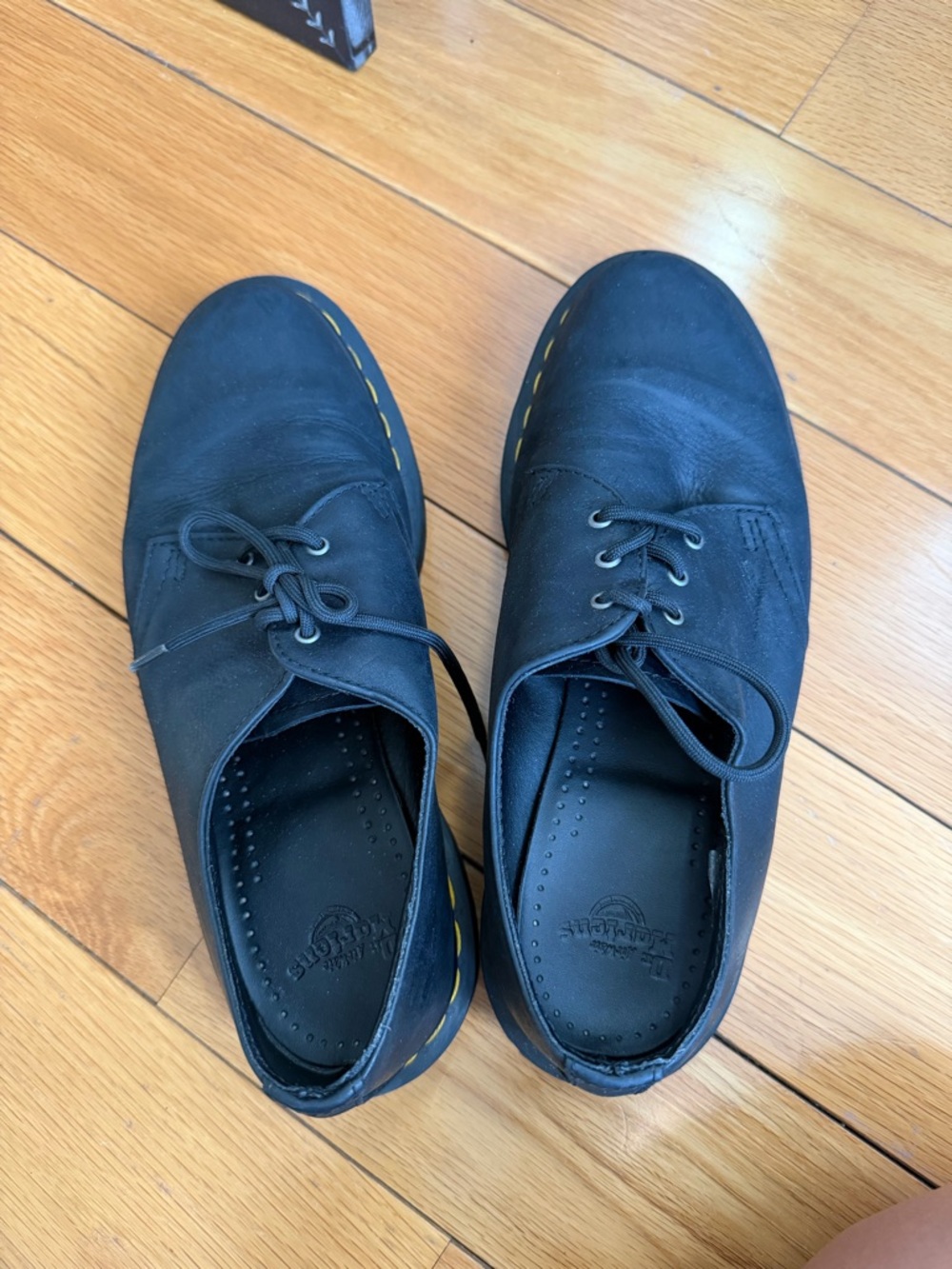 Dr. Martens Black Lace-Up Derby Shoes with Yellow Stitching